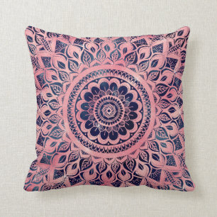 Girly Blue Pink Mandala Floral Kissen