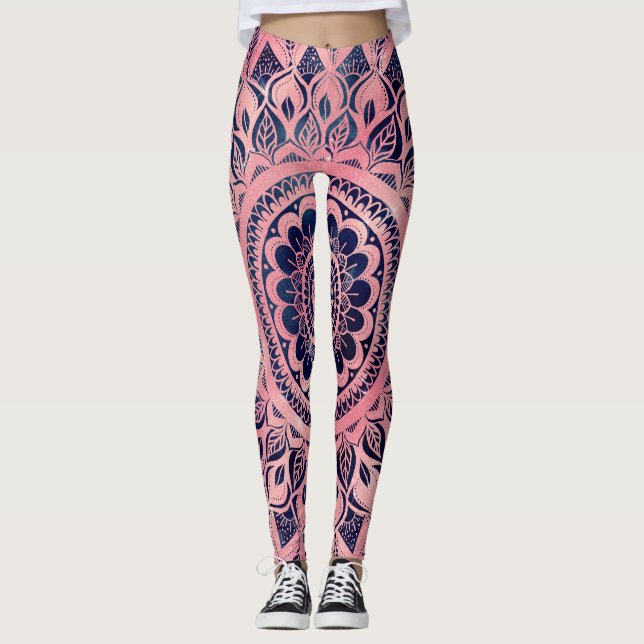 Girly Blue Pink Mandala Floral Leggings (Vorderseite)