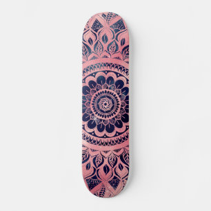Girly Blue Pink Mandala Floral Skateboard
