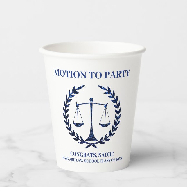 Girly Blue Sparkle Law School Abschluss Pappbecher (Vorderseite)