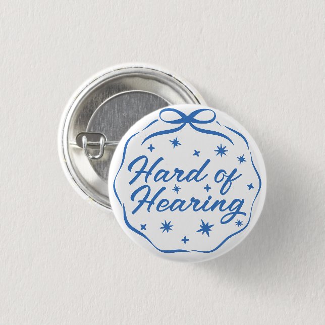 Girly Blue Whimsical Doodle Bow Hard of Hearing Button (Vorne & Hinten)