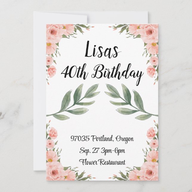 Girly Blume Geburtstag Einladung (Vorderseite)