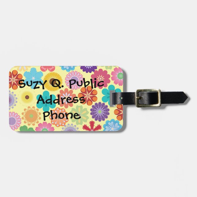 Girly Blumen-Power-bunte Blumenmuster-Geschenke Gepäckanhänger (Vorderseite horizontal)