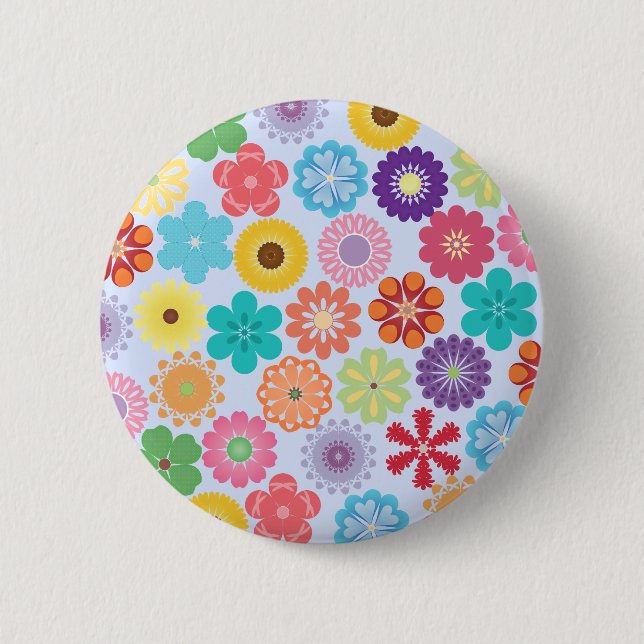 Girly Blumen-Power-buntes Blumenmuster Button (Vorderseite)