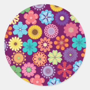 Girly Blumen-Power-buntes lila mit Blumenmuster Runder Aufkleber