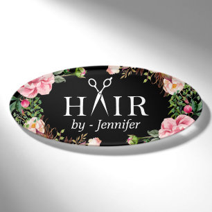Girly Blumenhaar-Schnitt-Salon Scissors Logo Namenschild