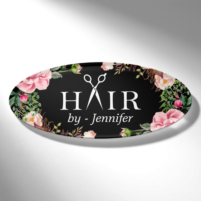 Girly Blumenhaar-Schnitt-Salon Scissors Logo Namenschild (Vorderseite)