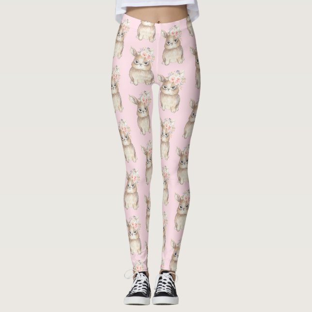 Girly Blumenhäschen-KaninchenWatercolor erröten Leggings (Vorderseite)