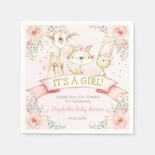 Girly Blush Floral Woodland Animals Kinderdusche Serviette