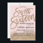 Girly Blush Gold Glitzer Typografie Sweet 16 Einladung<br><div class="desc">Dieses moderne und mädchenhafte Sweet 16 lädt das elegante und trendige Geburtstagsmädchen zum Entspannen ein. Es zeichnet sich durch ein hübsches und glamouröses Imitat gedruckt glänzenden Glitzer-Sequin Gold und rot rosa ombre Farbverlauf. Es zeigt auch den funkelnd goldenen Glitzer "16 . Geburtstag" Pinseltypografie. Das elegante und stilvolle Design-Thema wird die...</div>