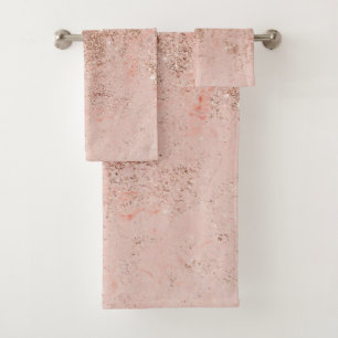 Girly-Blush Korallen Imitate Rose Glitzer Marmor Badhandtuch Set