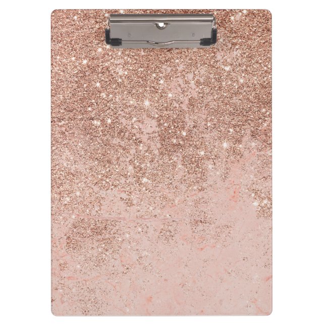 Girly-Blush Korallen Imitate Rose Glitzer Marmor Klemmbrett (Vorderseite)