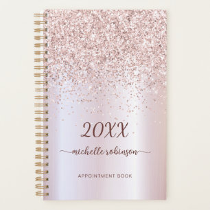 Girly Blush Metal Rose Gold Glitzer Monogram 2023 Planer
