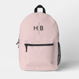 Girly Blush Pink & Black Initial Monogram Bedruckter Rucksack