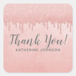 Girly Blush Pink Driving Glitzer Vielen Dank Quadratischer Aufkleber