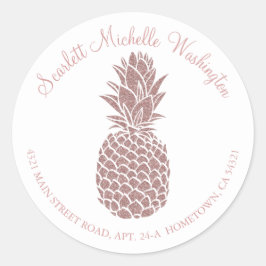 Girly Blush Pink Glitzer Ananas Adresse Runder Aufkleber