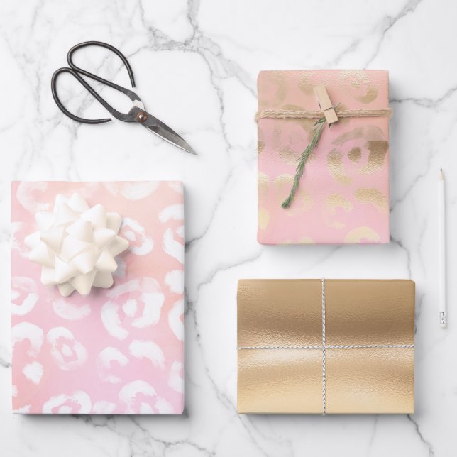Girly Blush Pink Gold Glam Leopard Animal Birthday Geschenkpapier Set (Vorderseite)