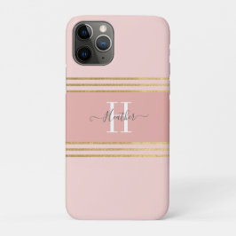 Girly Blush Pink Gold Monogram Strip Case-Mate iPhone Hülle