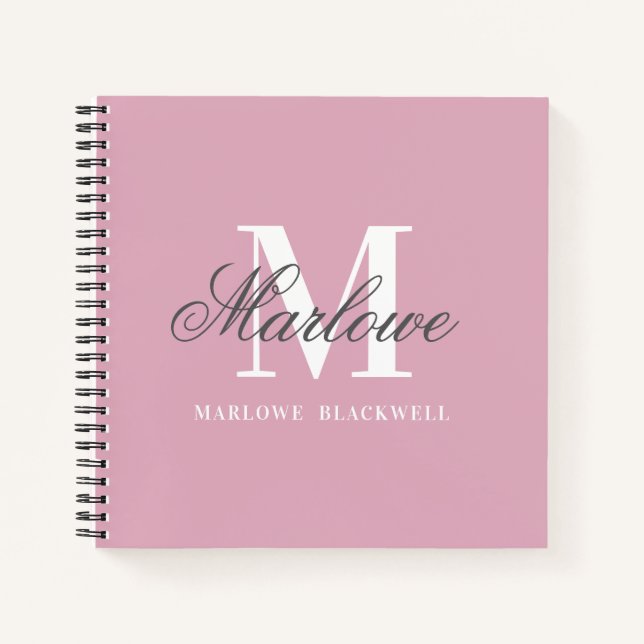 Girly Blush Pink Gray Monogram Calligraphy Notizbuch (Vorderseite)