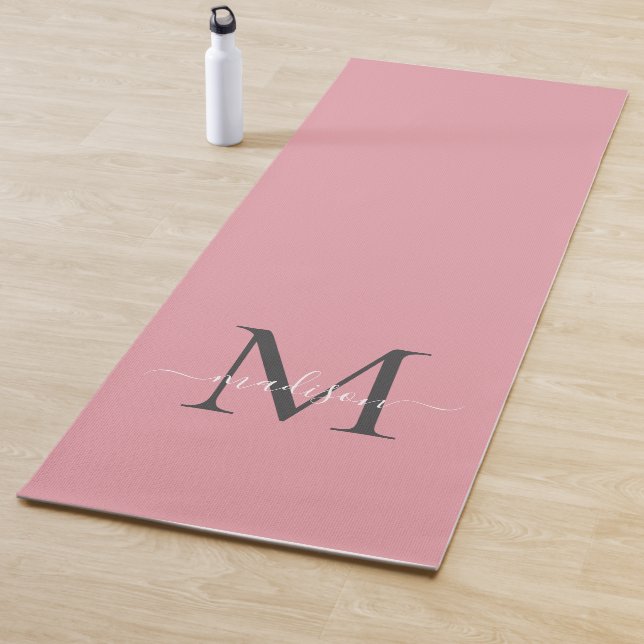 Girly Blush Pink Gray Monogram Elegantes Script Yogamatte (Beispiel)