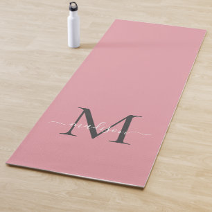 Girly Blush Pink Gray Monogram Elegantes Skript Yogamatte