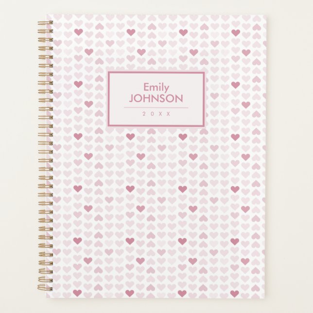 Girly Blush Pink Heart Pattern  Planer (Vorderseite)