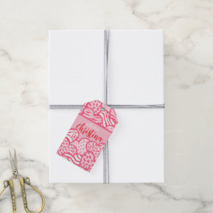 Girly Blush Pink Playful Animal Print Herz Name Geschenkanhänger