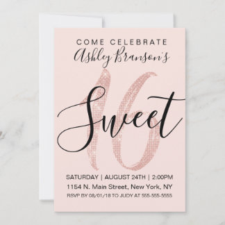 Girly Blush Pink Rose Gold Sequin Glitzer Sweet 16 Einladung
