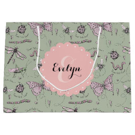 Girly Blush Pink & Sage Sweet Little Critter Name Große Geschenktüte