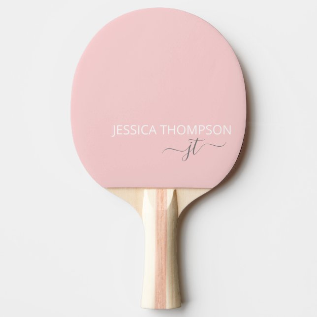 Girly Blush Pink Stilvolle moderne Monogram Name  Tischtennis Schläger (Vorderseite)