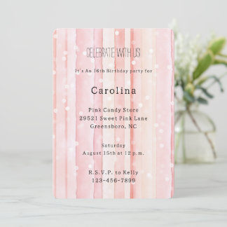 Girly Blush Pink Stripes White Dots Birthday Einladung