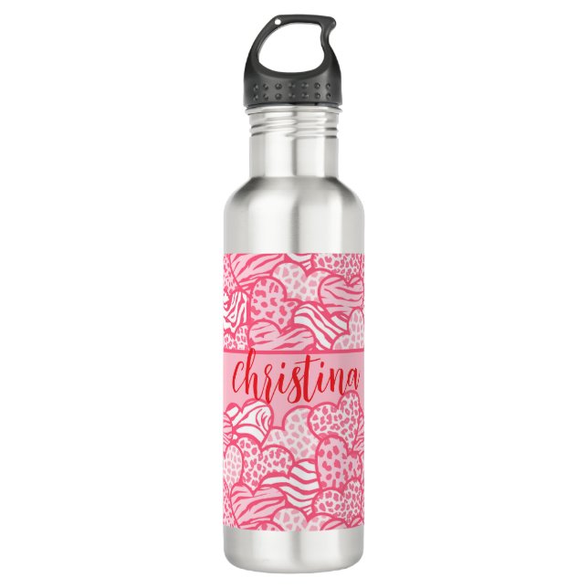 Girly Blush Pink Süße Tier Druckhörnchen Name Edelstahlflasche (Vorderseite)