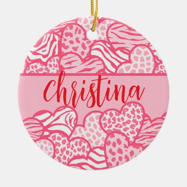Girly Blush Pink Süße Tier Druckhörnchen Name Keramik Ornament (Vorne)