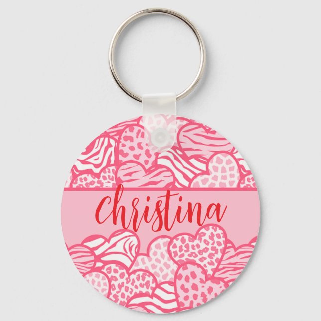 Girly Blush Pink Süße Tier Druckhörnchen Name Schlüsselanhänger (Rückseite)