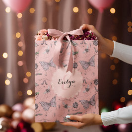 Girly Blush Pink Sweet Little Critter Monogram Mittlere Geschenktüte