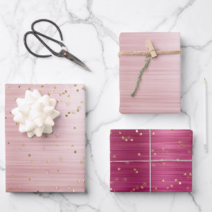 Girly Blush Rosa Glamour Gold Glitter Konfetti Geschenkpapier Set