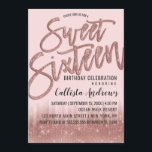 Girly Blush Rose Gold Glitzer Typografie Sweet 16 Einladung<br><div class="desc">Dieses moderne und mädchenhafte Sweet 16 lädt das elegante und trendige Geburtstagsmädchen zum Entspannen ein. Es zeichnet sich durch ein hübsches und glamouröses Imitat gedruckt Rose glänzen Glitzer-Sequin und rot rosa ombre Farbverlauf. Es zeigt auch Rose Gold funkelnd Glitzer, "16 . Geburtstag" Pinseltypografie. Das elegante und stilvolle Design-Thema wird die...</div>