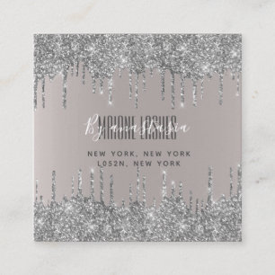 Girly Blush Silver Glittery Eye Tropfen Art Makeup Quadratische Visitenkarte