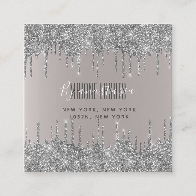 Girly Blush Silver Glittery Eye Tropfen Art Makeup Quadratische Visitenkarte (Vorderseite)