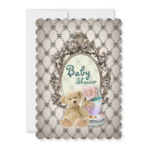 girly Bogen-Teddybär-Babypartyeinladungen
