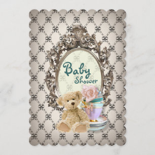 girly Bogen-Teddybär-Babypartyeinladungen Einladung