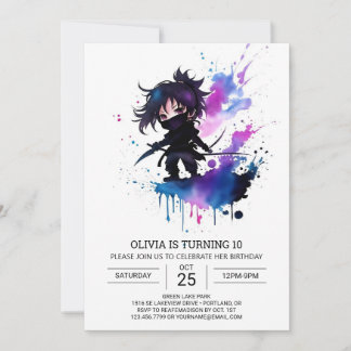 Girly Bohemisch Ninja Girl Geburtstag Einladung