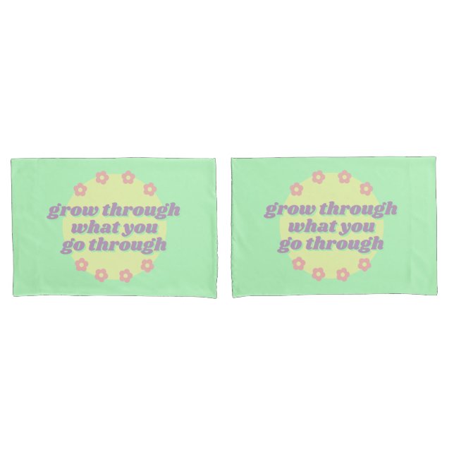 Girly Boho Pastel Green Quote Retro-Blume Kissenbezug (Vorderseite-Set)