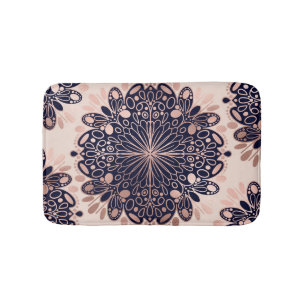 Girly Boho Rose Gold Blush Pink Navy Mandalas Badematte