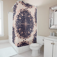 Girly Boho Rose Gold Blush Pink Navy Mandalas