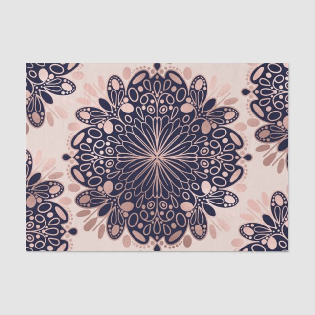 Girly Boho Rose Gold Blush Pink Navy Mandalas Seidenpapier (Vorderseite)