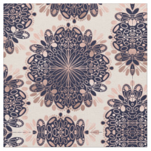 Girly Boho Rose Gold Blush Pink Navy Mandalas Stoff