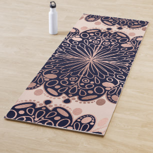 Girly Boho Rose Gold Blush Pink Navy Mandalas Yogamatte
