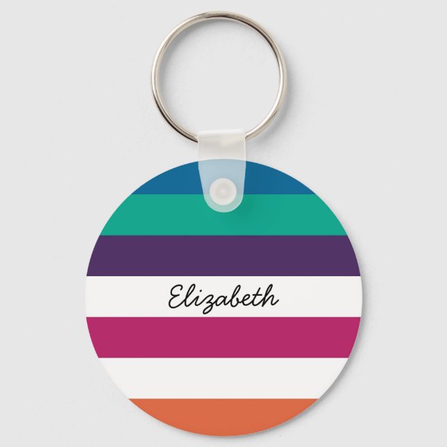 Girly Bold Rainbow Große horizontale Streifen und  Schlüsselanhänger (Vorderseite)