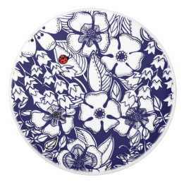 Girly Botanical Shalom Blue White Garden Zeichnend Keramikknauf